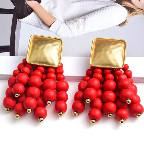 Zara Red Cascade Beaded Earrings - Picture 11 of 13